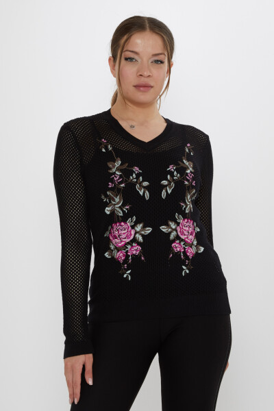 Knitted Sweater with Rose Embroidery, Black - 31113 | KAZEE (3-Piece Set S-M-L) - 2