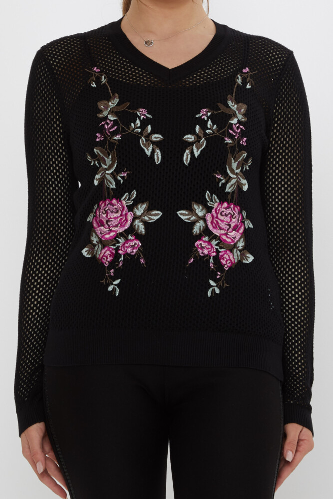 Knitted Sweater with Rose Embroidery, Black - 31113 | KAZEE (3-Piece Set S-M-L) - 3