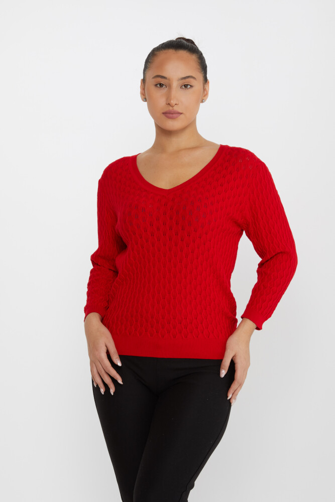 Knitted Sweater Self Patterned Red - 31247 | KAZEE (Set of 3 M-L-XL) - 1