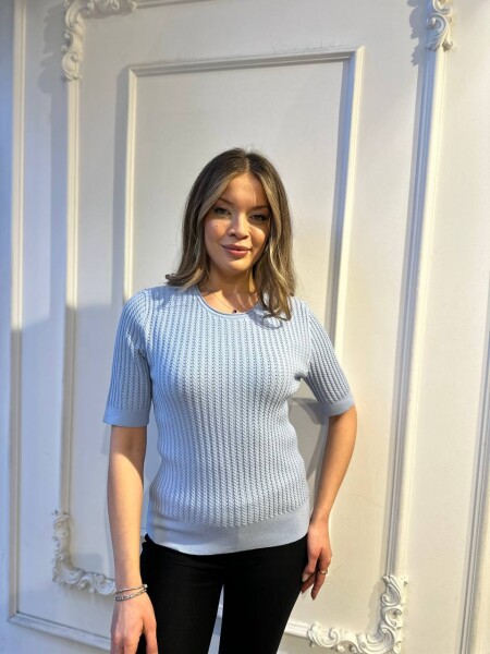 Knitted Sweater Short Sleeve Blue - 32062 | KAZEE (3-Piece Set M-L-XL) 