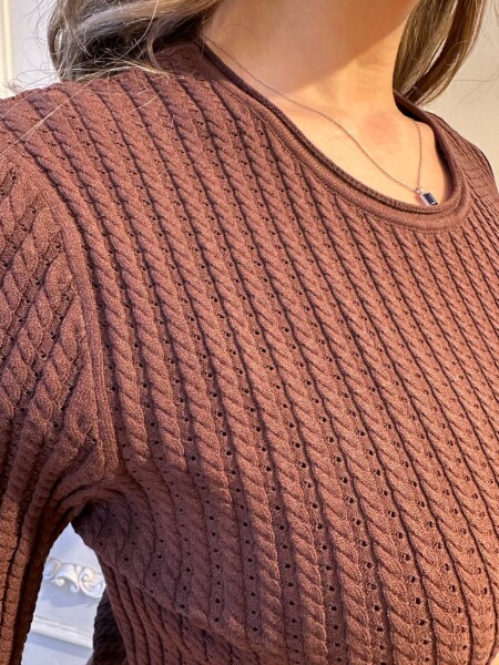 Knitted Sweater Short Sleeve - Brown - 32062 | KAZEE (3-Piece Set M-L-XL) - 4