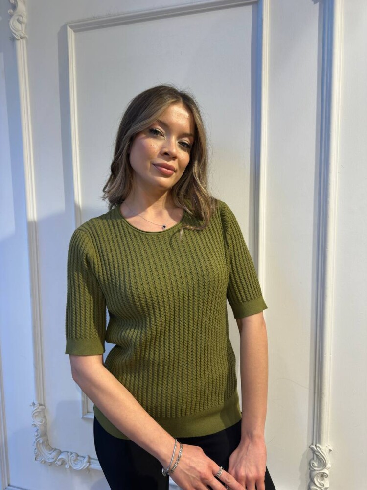 Knitted Sweater - Short Sleeve Green - 32062 | KAZEE (3-Piece Set M-L-XL) - 3