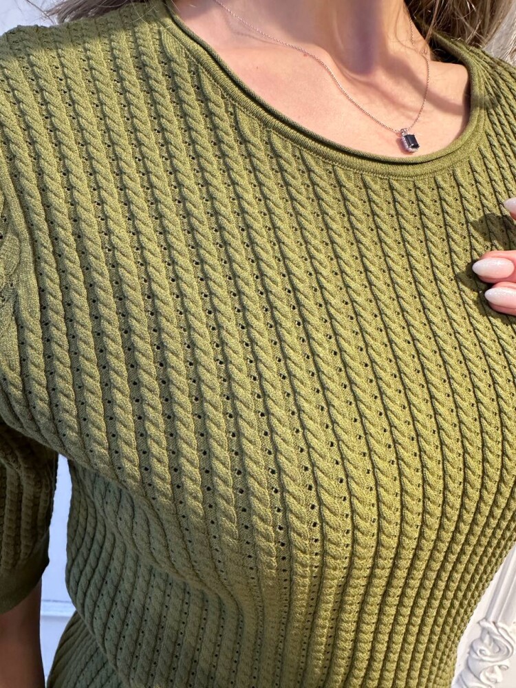 Knitted Sweater - Short Sleeve Green - 32062 | KAZEE (3-Piece Set M-L-XL) - 4