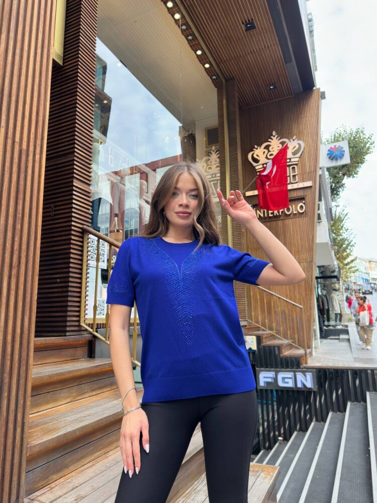 Knitted Sweater Short Sleeve Navy Blue - 31875 | KAZEE (3-Piece Set L-XL-2XL) - 2