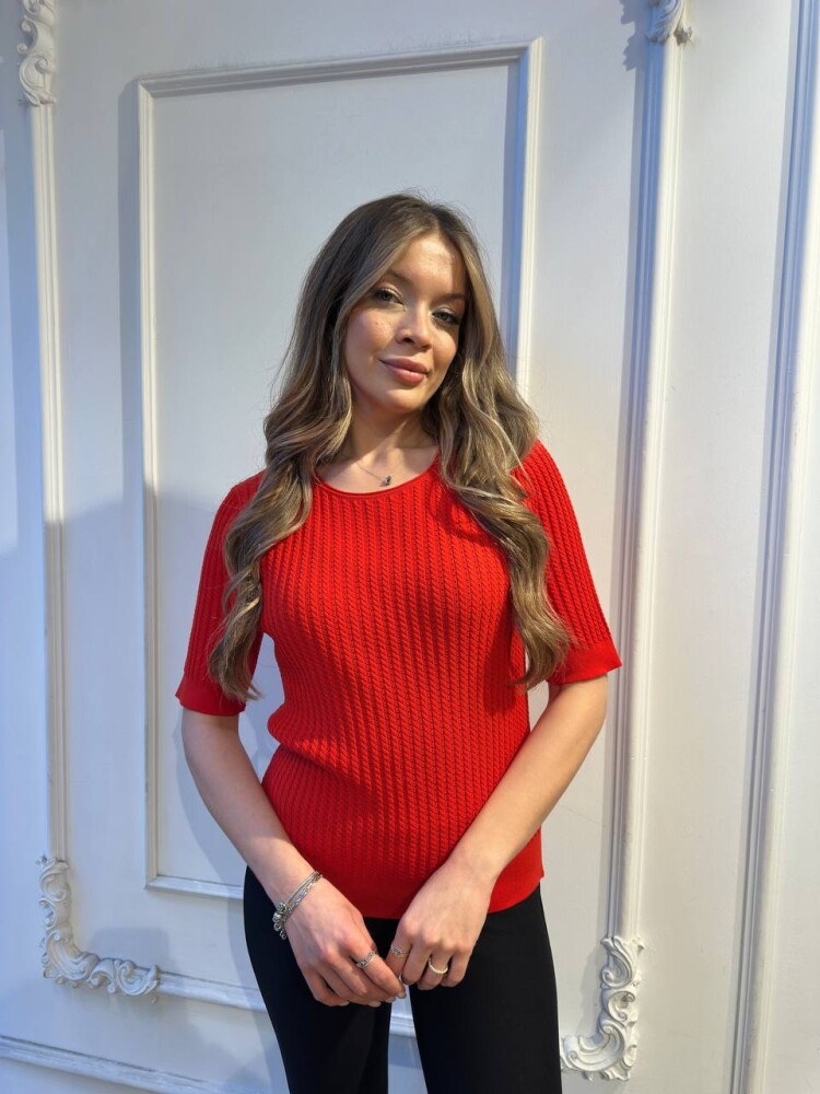 Knitted Sweater Short Sleeve Red - 32062 | KAZEE (3-Piece Set M-L-XL) - 1