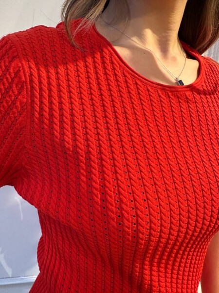 Knitted Sweater Short Sleeve Red - 32062 | KAZEE (3-Piece Set M-L-XL) - 3