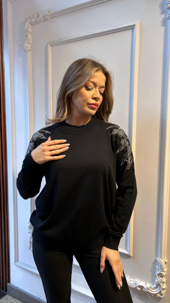 Knitted SweateR Shoulder Detail, Black - 3221 | KAZEE (3-Piece Set XL-2XL-3XL) - 1