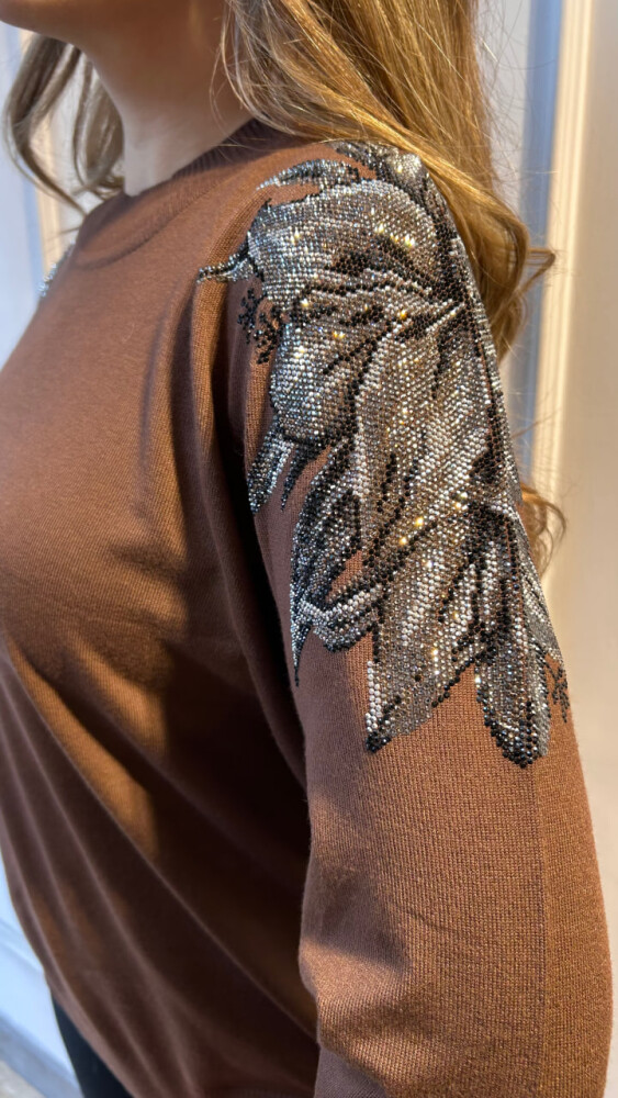 Knitted Sweater Shoulder Detail Brown - 3221 | KAZEE (3-Piece Set XL-2XL-3XL) - 3