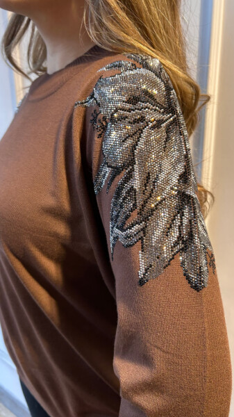 Knitted Sweater Shoulder Detail Brown - 3221 | KAZEE (3-Piece Set XL-2XL-3XL) - 3