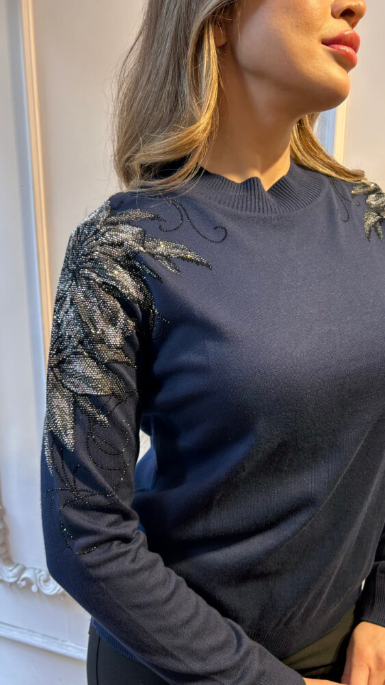 Knitted Sweater Navy Blue with Shoulder Detail - 3221 | KAZEE (3-Piece Set XL-2XL-3XL) - 3