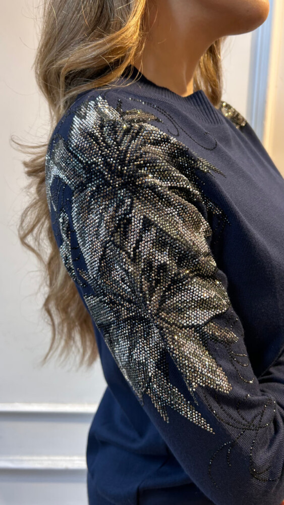 Knitted Sweater Navy Blue with Shoulder Detail - 3221 | KAZEE (3-Piece Set XL-2XL-3XL) - 4