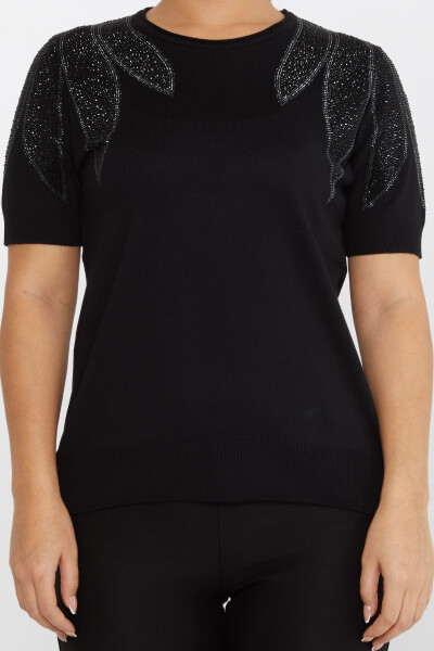 Knitted Sweater Shoulder Stone Embroidered Black - 30792 | KAZEE (Set of 4 M-L-XL-2XL) - 3