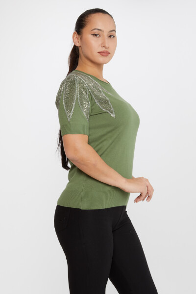 Knitted Sweater Shoulder Stone Embroidered Light Khaki - 30792 | KAZEE (Set of 4 M-L-XL-2XL) - 2