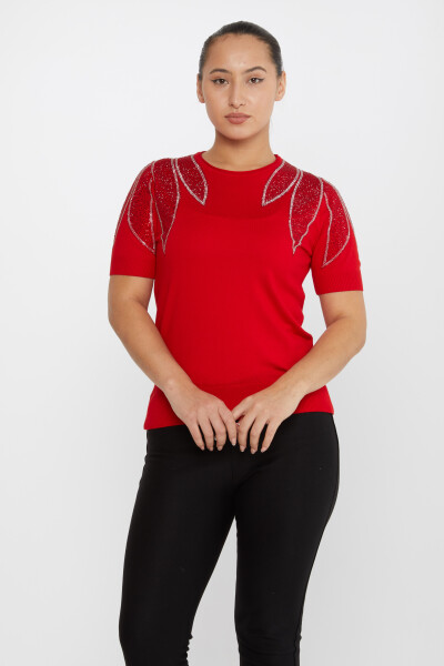 Knitted Sweater Shoulder Stone Embroidered Red - 30792 | KAZEE (Set of 4 M-L-XL-2XL) 