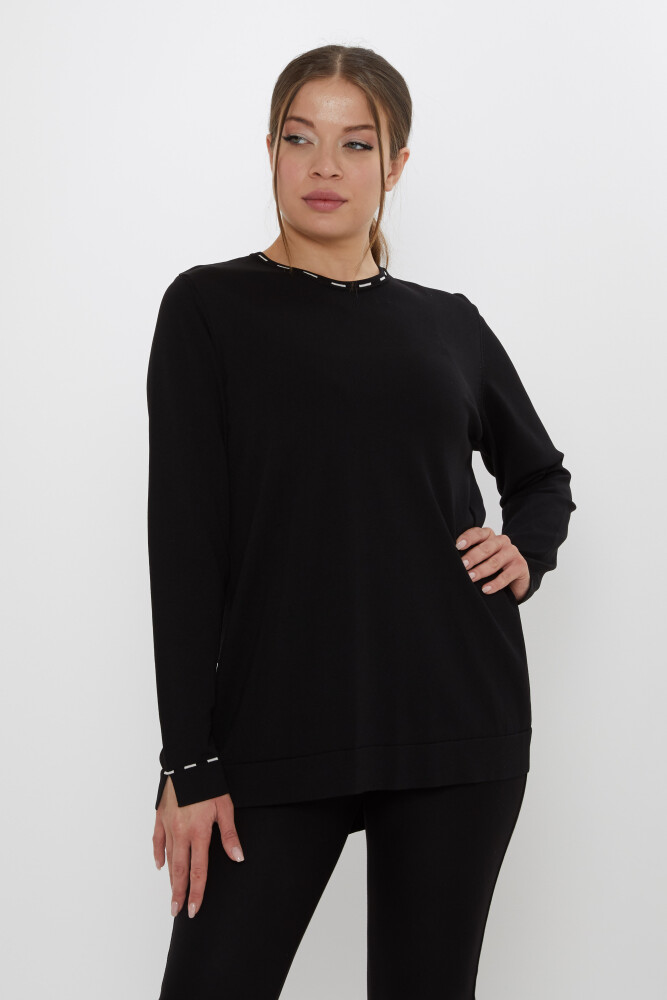 Knitted Sweater - Sleeve Slit Detail - Black - 31857 | KAZEE (Set of 2 L-XL) - 1