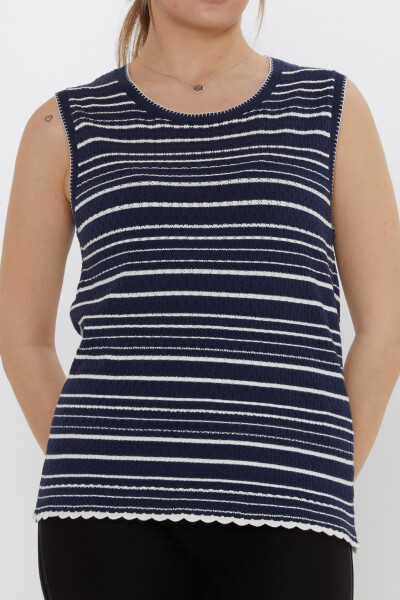 Knitted Sweater - Sleeveless Navy Blue - 31764 | KAZEE (3-Piece Set S-M-L) - 3