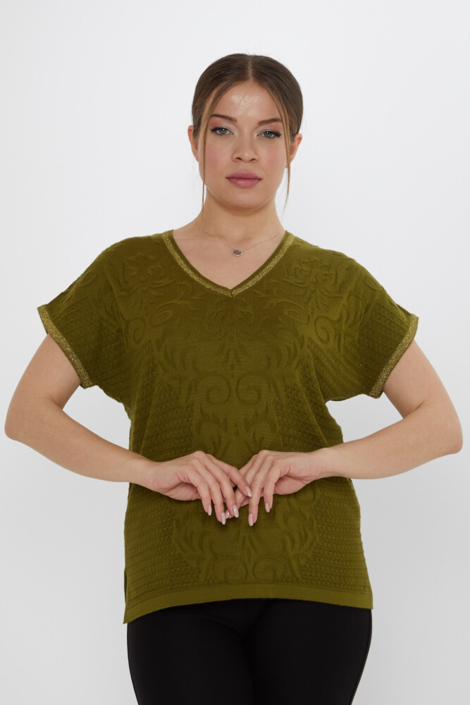 Knitted Sweater with Slit Detail Dark Green - 31249 | KAZEE (3-Piece Set L-XL-2XL) - 1