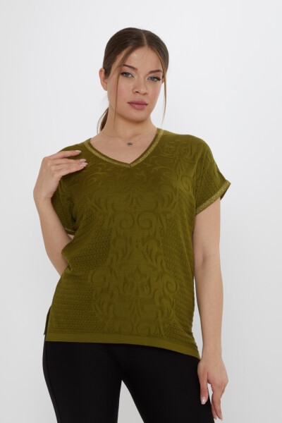 Knitted Sweater with Slit Detail Dark Green - 31249 | KAZEE (3-Piece Set L-XL-2XL) - 2