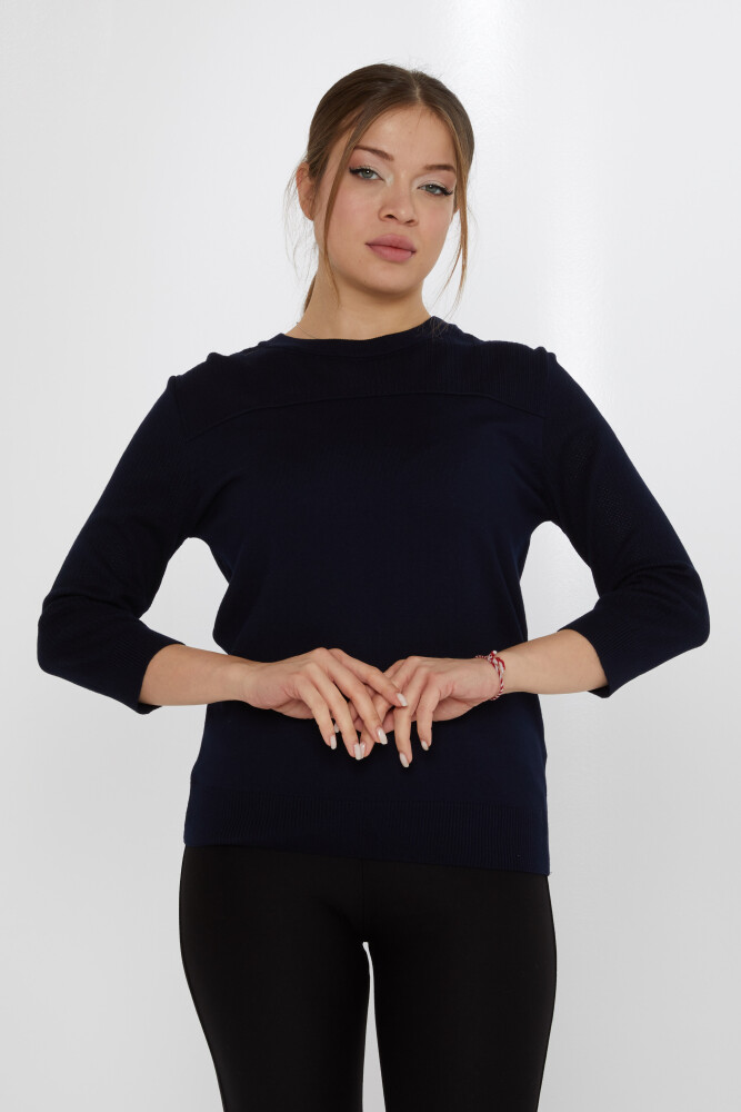 Knitted Sweater Stand Collar Navy Blue - 30258 | KAZEE (Set of 3 S-M-L) - 1