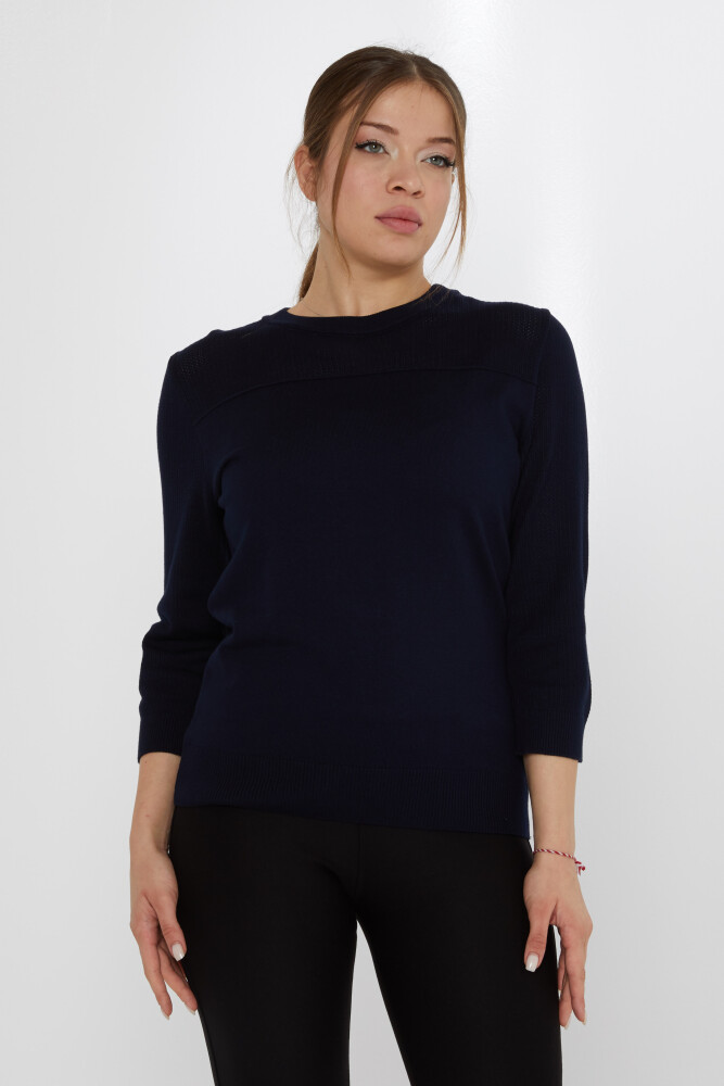 Knitted Sweater Stand Collar Navy Blue - 30258 | KAZEE (Set of 3 S-M-L) - 2