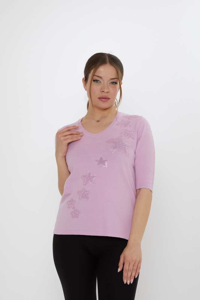Knitted Sweater Star Embroidery Lilac - 31779 | KAZEE (3-Piece Set M-L-XL) - 1