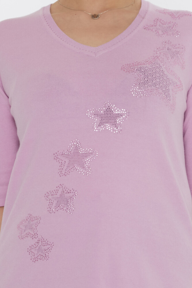 Knitted Sweater Star Embroidery Lilac - 31779 | KAZEE (3-Piece Set M-L-XL) - 4