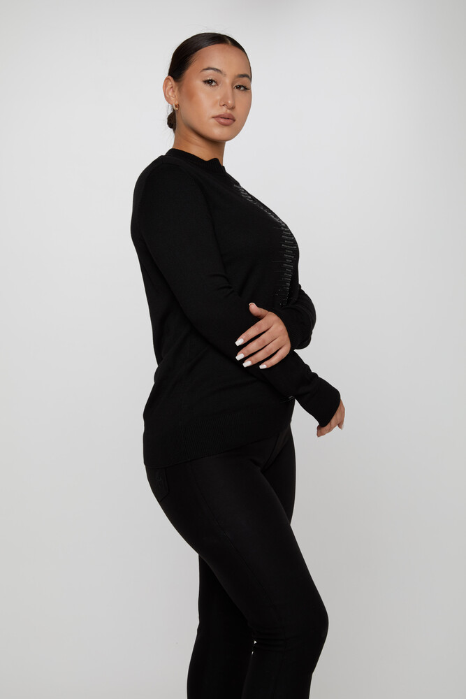 Knitted Sweater Stone Embroidered Black - 30556 | KAZEE (Set of 3 S-M-L) - 2