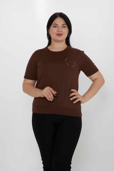 Knitted Sweater Stone Embroidered Brown - 31773 | KAZEE (Set of 3 XL-2XL-3XL) 