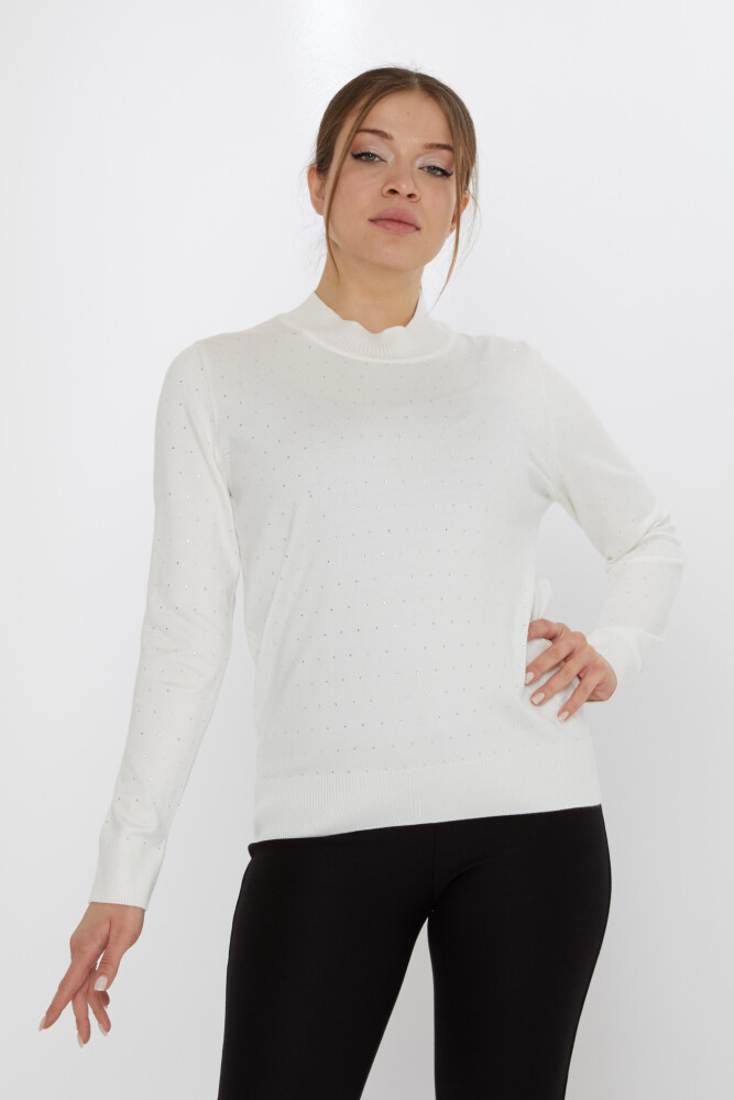 Knitted Sweater Stone Embroidered Ecru - 31513 | KAZEE (Set of 3 L-XL-2XL) - 2