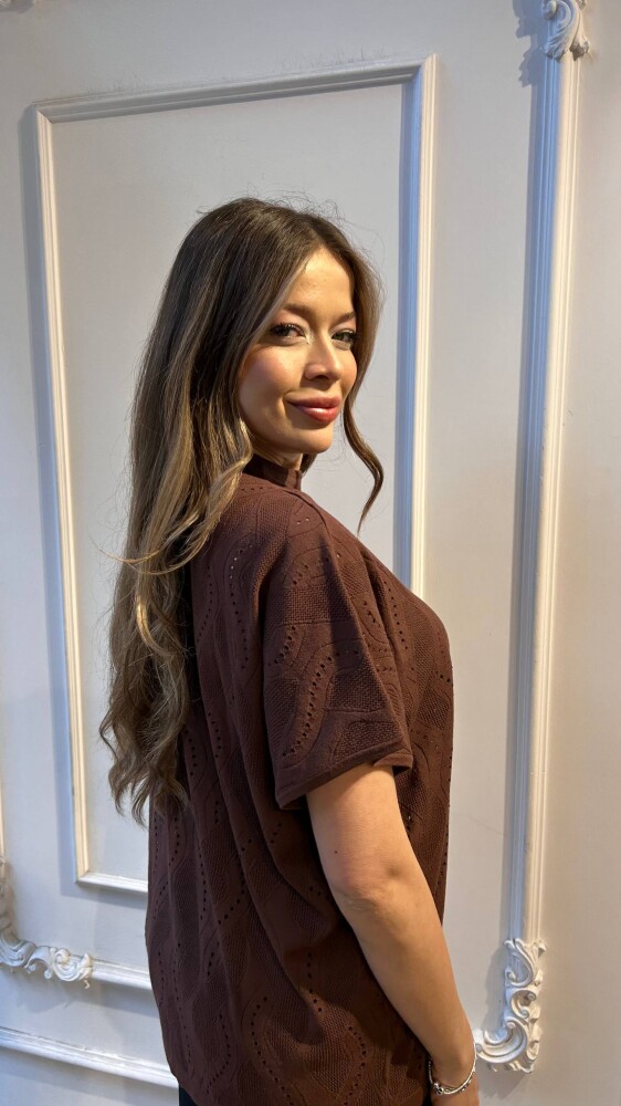 Knitted Sweater Stone Embellished - Brown - 31920 | KAZEE (3-Piece Set L-XL-2XL) - 2