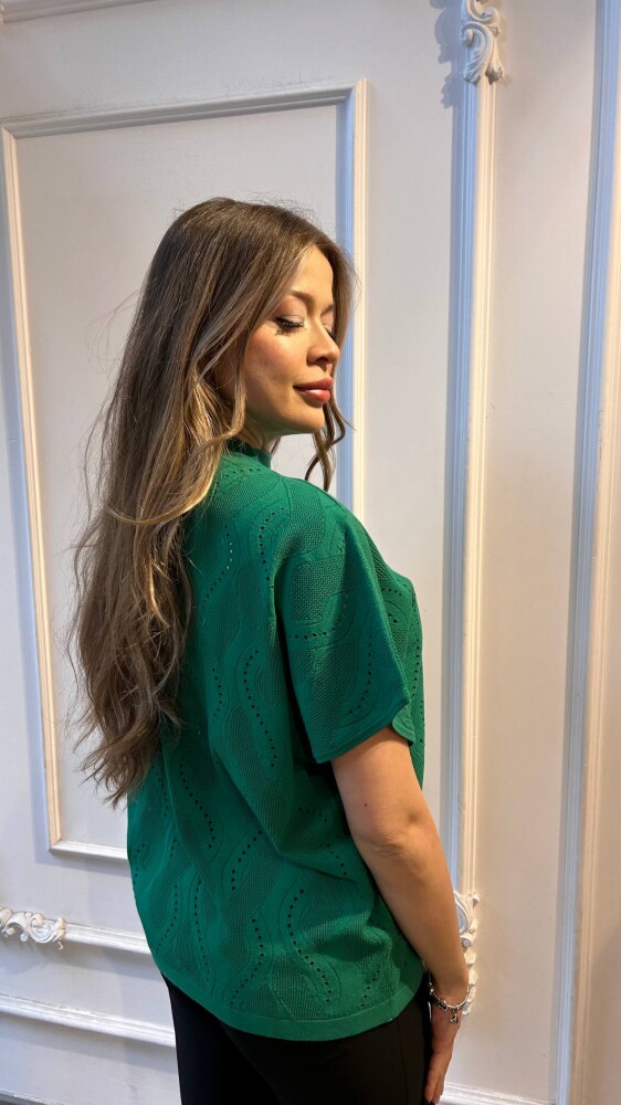 Knitted Sweater Stone Embellished Green - 31920 | KAZEE (3-Piece Set L-XL-2XL) - 2