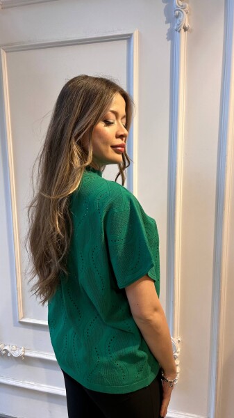 Knitted Sweater Stone Embellished Green - 31920 | KAZEE (3-Piece Set L-XL-2XL) - 2