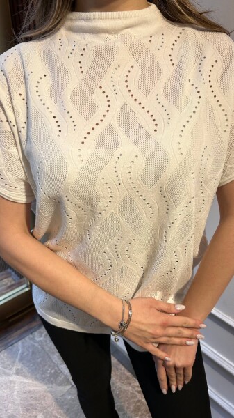 Knitted Sweater Stone Embellished White - 31920 | KAZEE (3-Piece Set L-XL-2XL) - 3