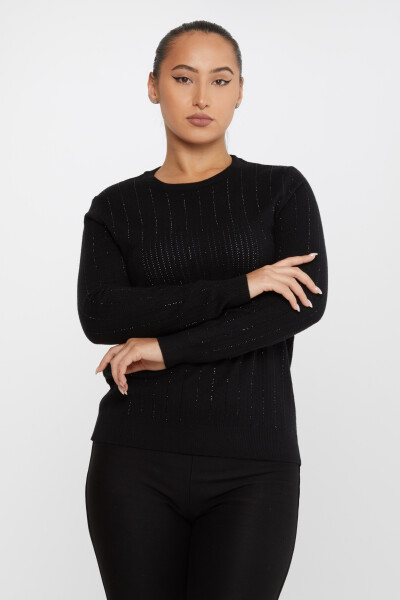 Knitted Sweater Stripe Stone Embroidered Black - 31110 | KAZEE (Set of 3 M-L-XL) 