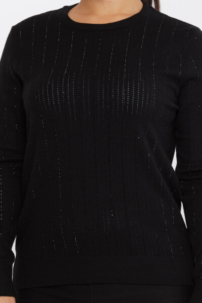 Knitted Sweater Stripe Stone Embroidered Black - 31110 | KAZEE (Set of 3 M-L-XL) - 3