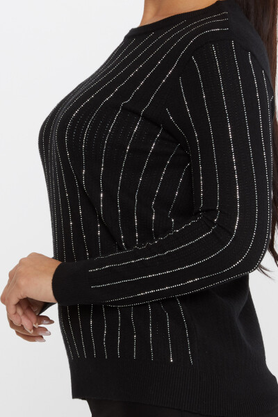 Knitted Sweater Stripe Stone Embroidered Black-Ecru - 31110 | KAZEE (Set of 3 M-L-XL) - 4