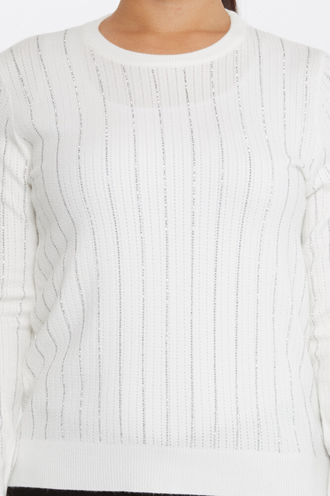 Knitted Sweater Stripe Stone Embroidered Ecru - 31110 | KAZEE (Set of 3 M-L-XL) - 4