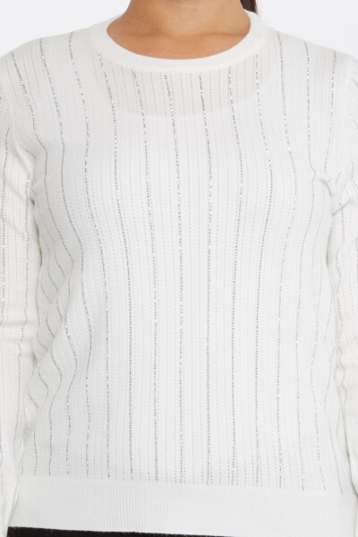 Knitted Sweater Stripe Stone Embroidered Ecru - 31110 | KAZEE (Set of 3 M-L-XL) - 4