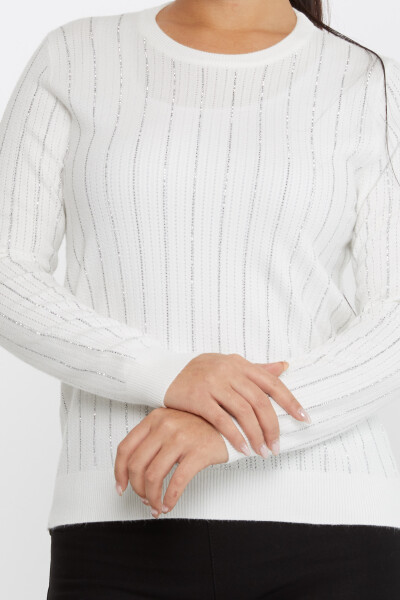 Knitted Sweater Stripe Stone Embroidered Ecru - 31110 | KAZEE (Set of 3 M-L-XL) - 3