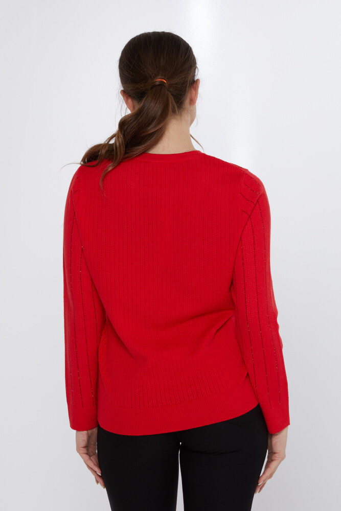 Knitted Sweater Stripe Stone Embroidered Red - 31110 | KAZEE (Set of 3 M-L-XL) - 5