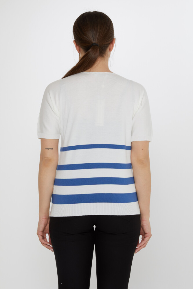 Knitted Sweater - Striped Detail - Ecru-Indigo - 31176 | KAZEE (3-Piece Set M-L-XL) - 6