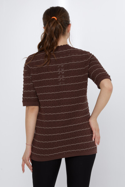 Knitted Sweater Striped Detailed Coffee-Mink - 31778 | KAZEE (Set of 3 M-L-XL) - 5