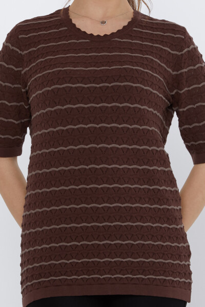Knitted Sweater Striped Detailed Coffee-Mink - 31778 | KAZEE (Set of 3 M-L-XL) - 3