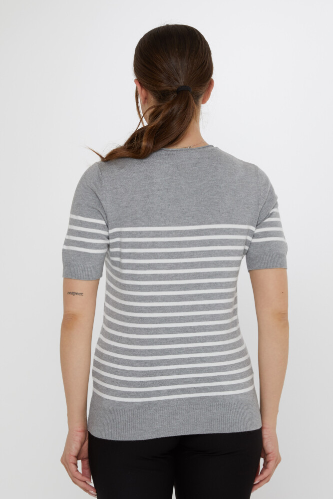 Knitted Sweater - Striped - Grey-Ecru - 30396 | KAZEE (Set of 4 M-L-XL-2XL) - 5
