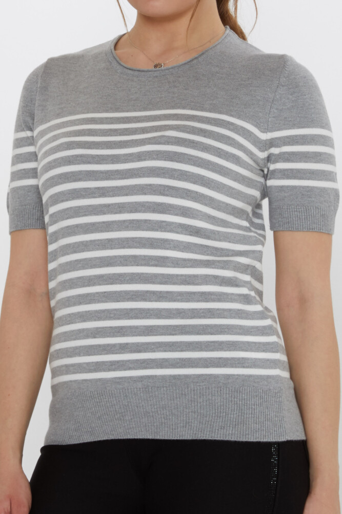 Knitted Sweater - Striped - Grey-Ecru - 30396 | KAZEE (Set of 4 M-L-XL-2XL) - 4
