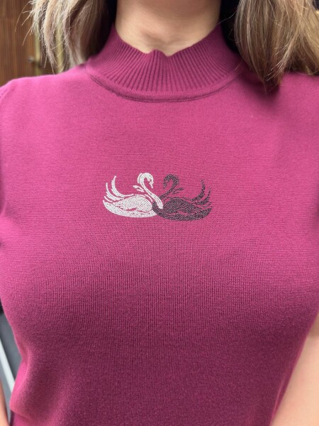 Knitted Sweater with Swan Pattern, Burgundy - 32160 | KAZEE (3-Piece Set S-M-L) - 5