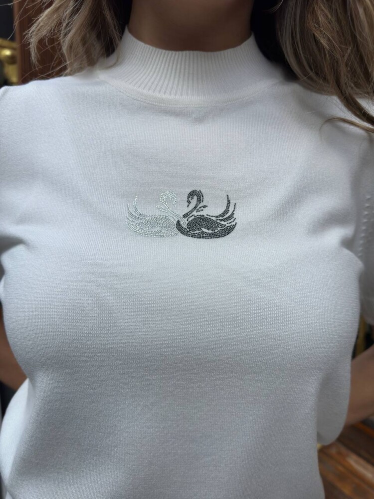 Knitted Sweater Swan Pattern, Ecru - 32160 | KAZEE (3-Piece Set S-M-L) - 5