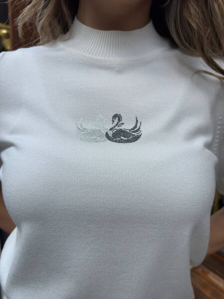 Knitted Sweater Swan Pattern, Ecru - 32160 | KAZEE (3-Piece Set S-M-L) - 5