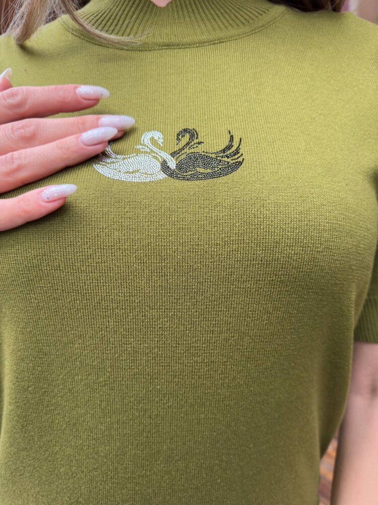 Knitted Sweater Swan Pattern, Green - 32160 | KAZEE (3-Piece Set S-M-L) - 4