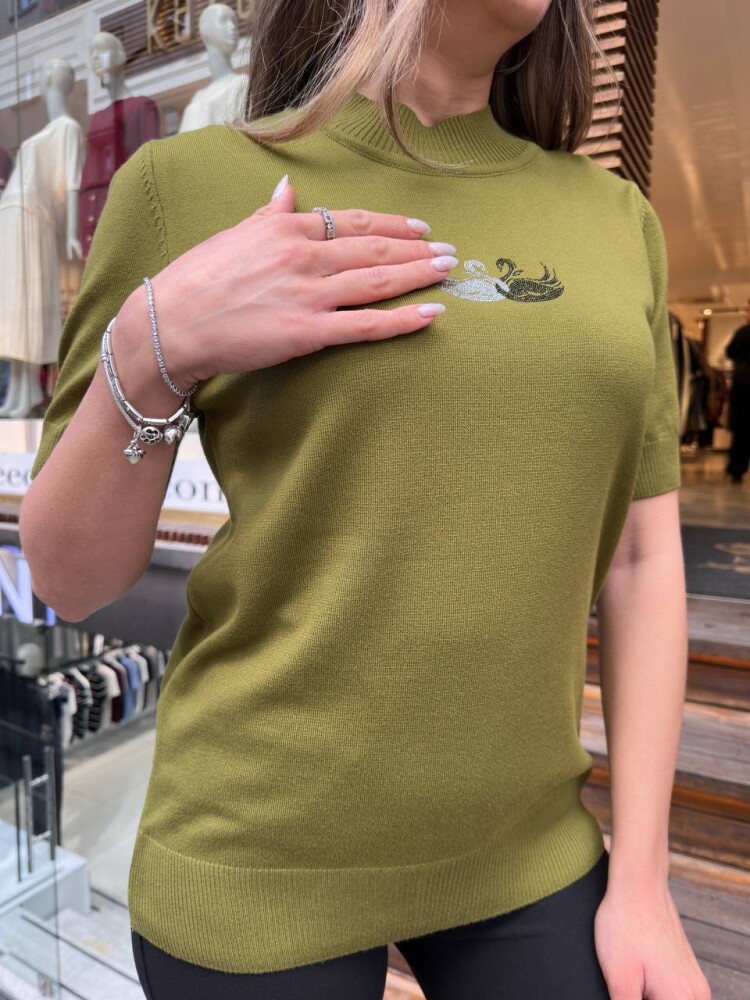 Knitted Sweater Swan Pattern, Green - 32160 | KAZEE (3-Piece Set S-M-L) - 5